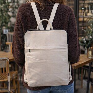 Vintage Style Handmade Cream Leather Backpack | Ethnic Artisan Soft Leather Bag